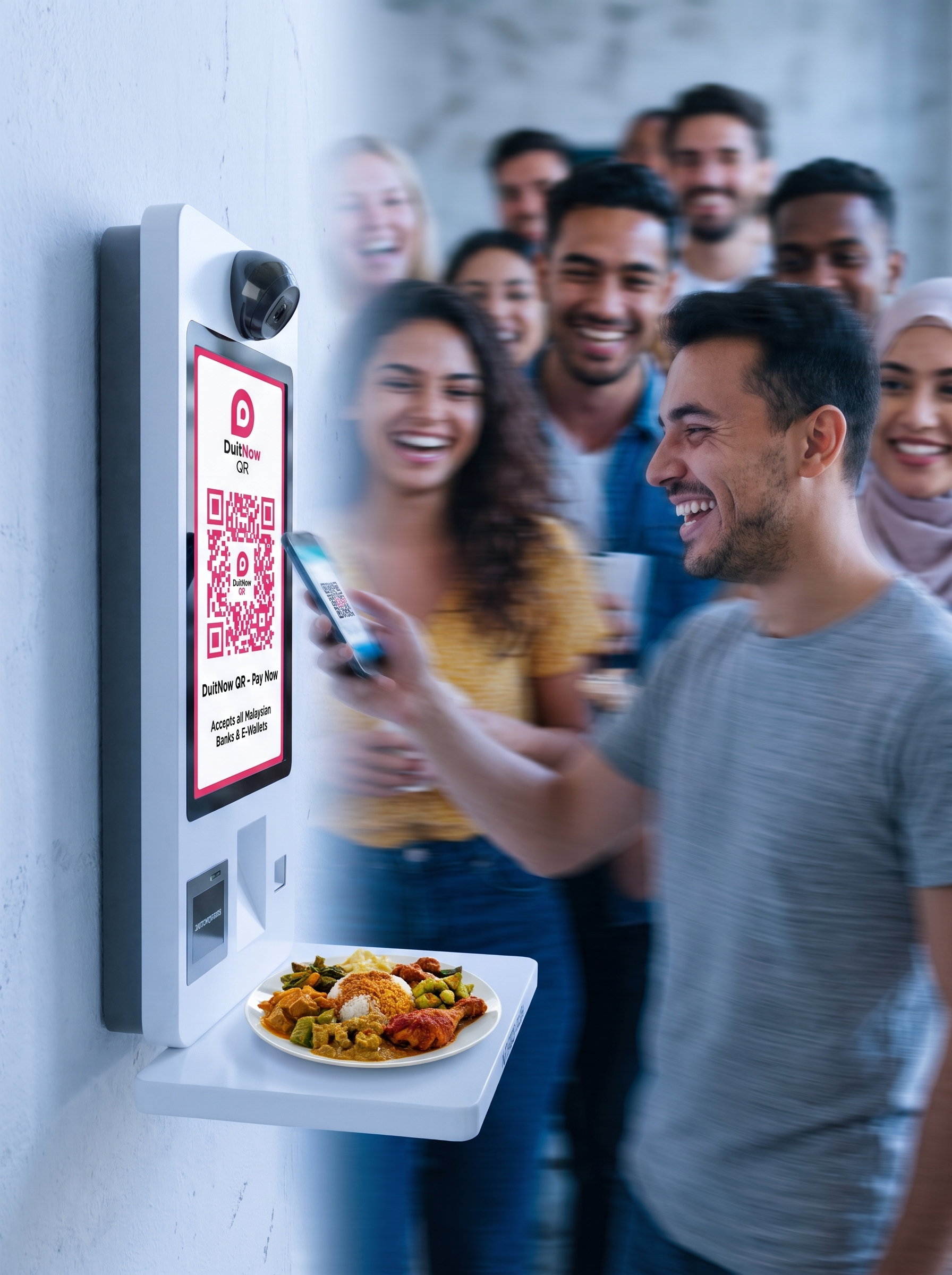 Malaysian customer using Bibora Vision kiosk and paying via DuitNow QR